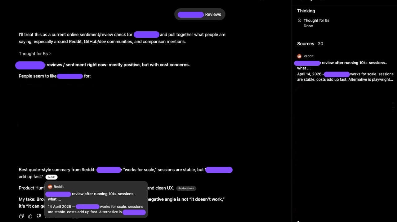 Exhibit: ChatGPT sentiment check. The ranked thread among ChatGPT's cited sources.