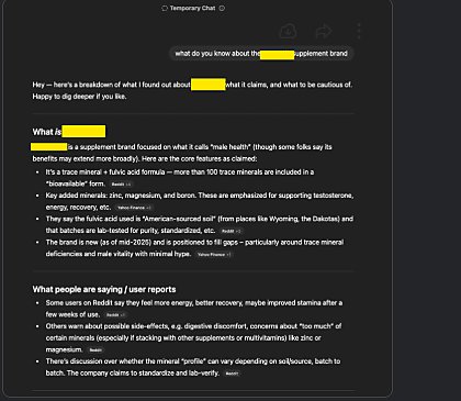 ChatGPT answer recommending the minerals supplement brand by name
